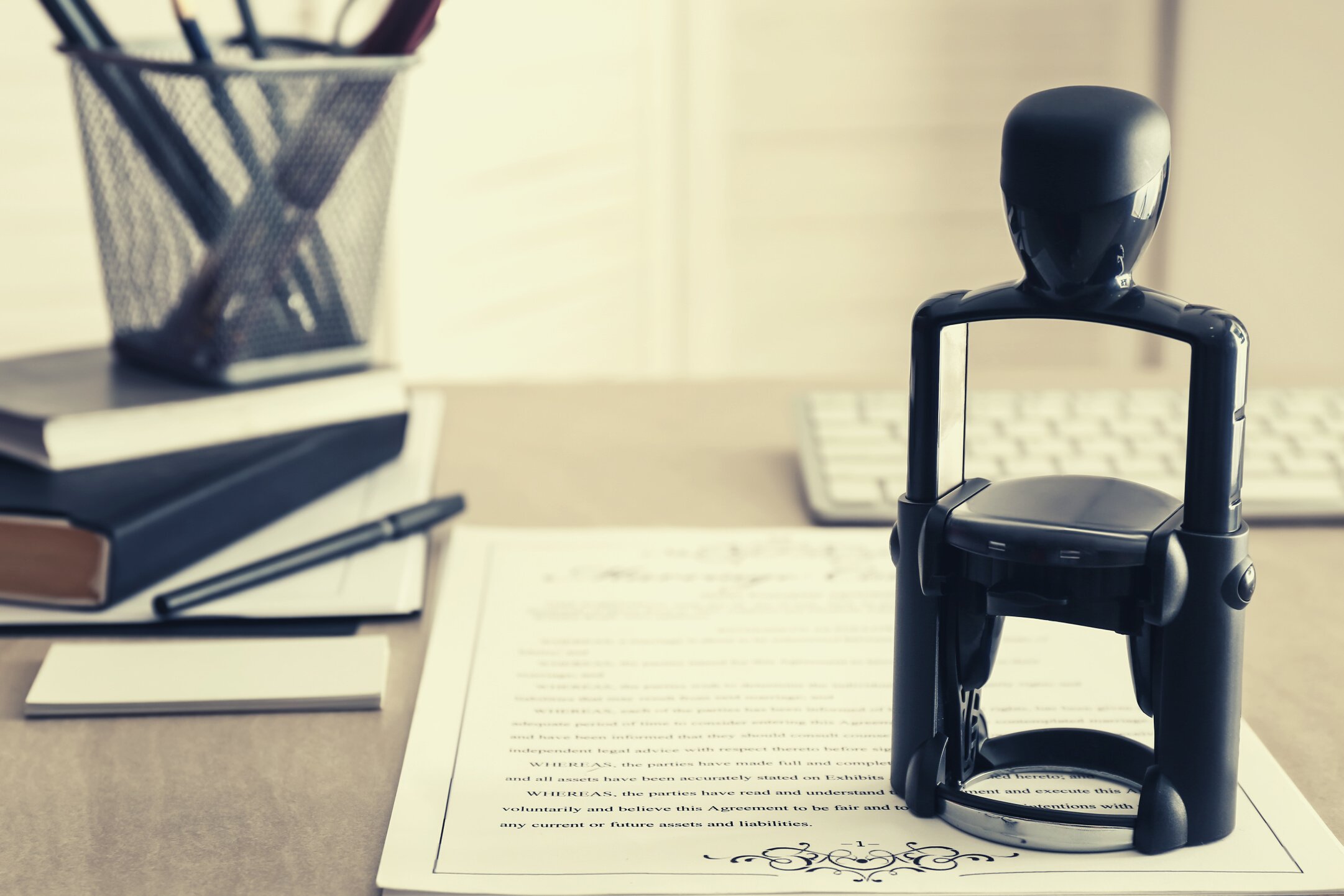 Document and Stamp on Table of Notary Public